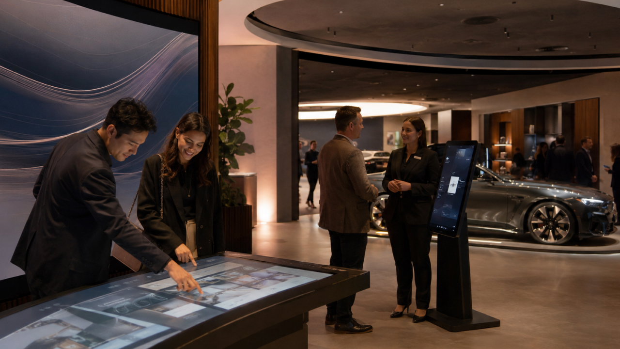 Premium brand activation with interactive touch table and digital kiosk